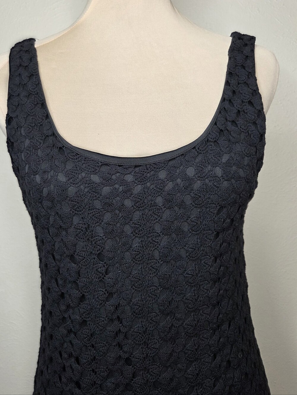 Black Open Knit Crochet Maxi Dress Witchy Boho Gothic Festival Medium - Picture 2 of 12